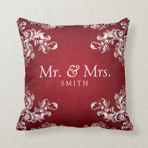 Almofada O vintage elegante do casamento roda o vermelho 2