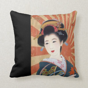 Almofada O vintage Sun irradia a gueixa japonesa retro