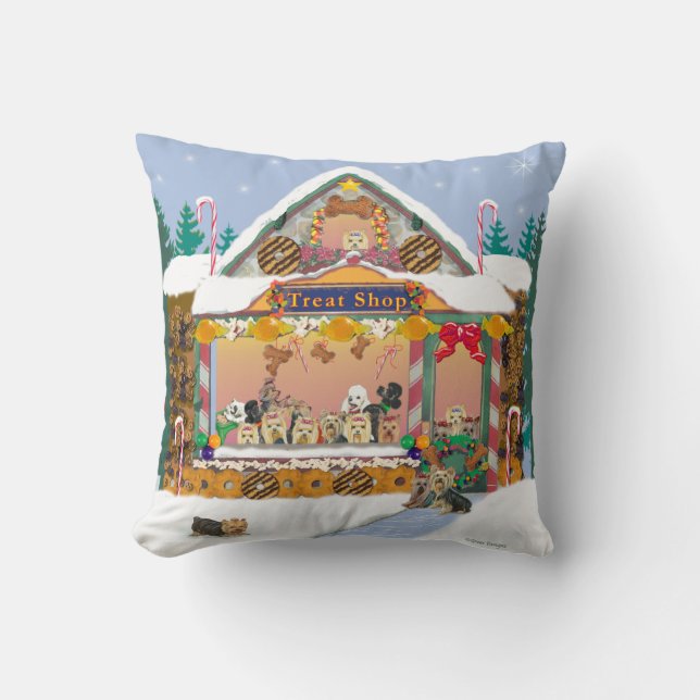 Almofada O Yorkie Treat Compra o Travesseiro de Natal (Frente)