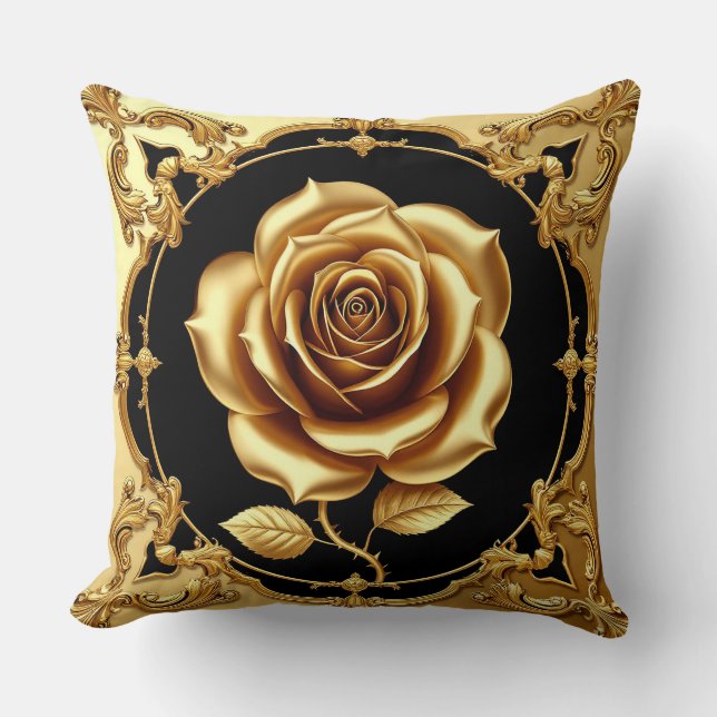 Almofada Obra de Arte Rosa Dourada com Elemento Decorativo  (Frente)
