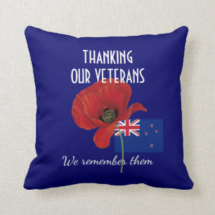Almofada OBRIGADO VETERANOS, VETERANS, Poppy Nova Zelândia