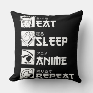 Almofada Obsessão por Anime: Comer, Dormir, Anime, Repetir