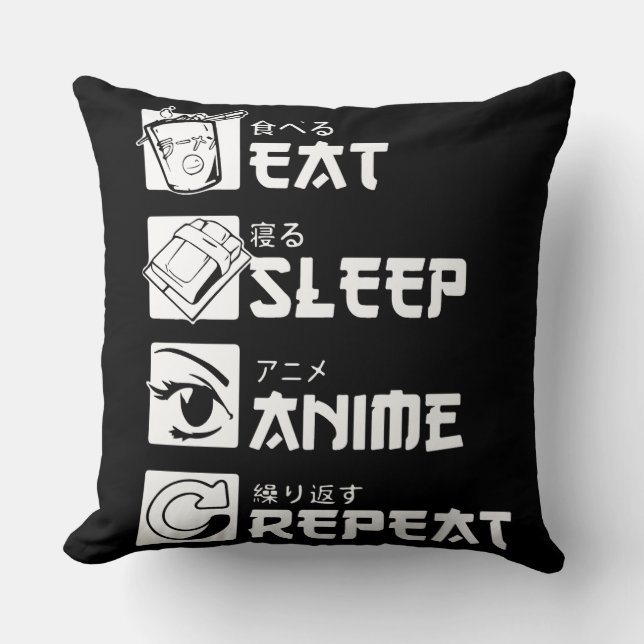 Almofada Obsessão por Anime: Comer, Dormir, Anime, Repetir (Frente)