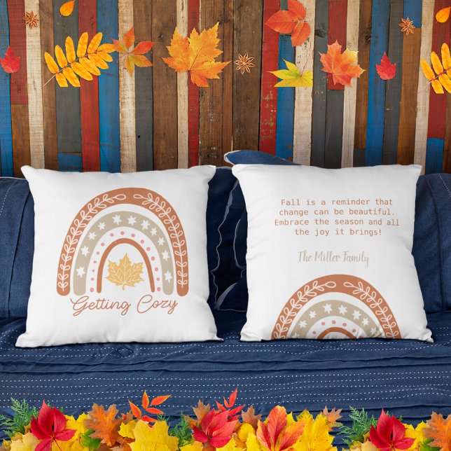 Almofada Obtenção personalizada do arco-íris Cozy Watercolo (Getting Cozy Watercolor rainbow leave personalized Throw Pillow)