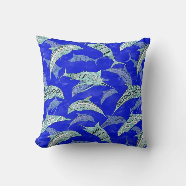 Almofada Ocean Blue Marine Animals Dolphins Marlins (Frente)