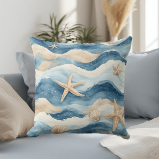 Almofada Ocean Life Coastal Tides Beach House Sea Mute Blue