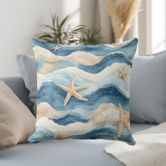 Almofada Ocean Life Coastal Tides Beach House Sea Mute Blue (Ocean Life Coastal Tides Beach House Sea Mute Blue Throw Pillow)