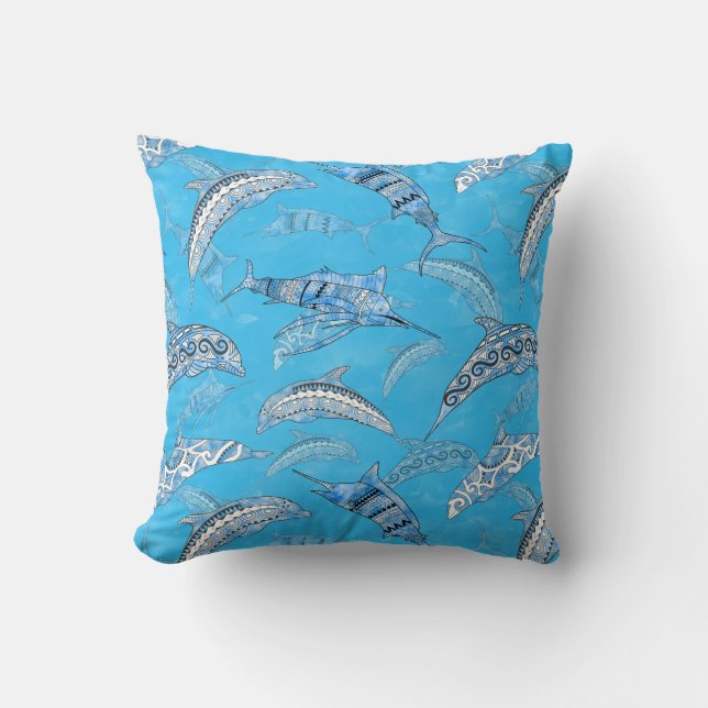Almofada Ocean Marine Animals Dolphins Marlins (Frente)