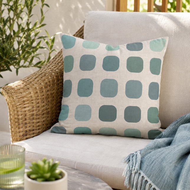 Almofada Ocean Seafoam Slate Azul Redondos em Marfim (Criador carregado)