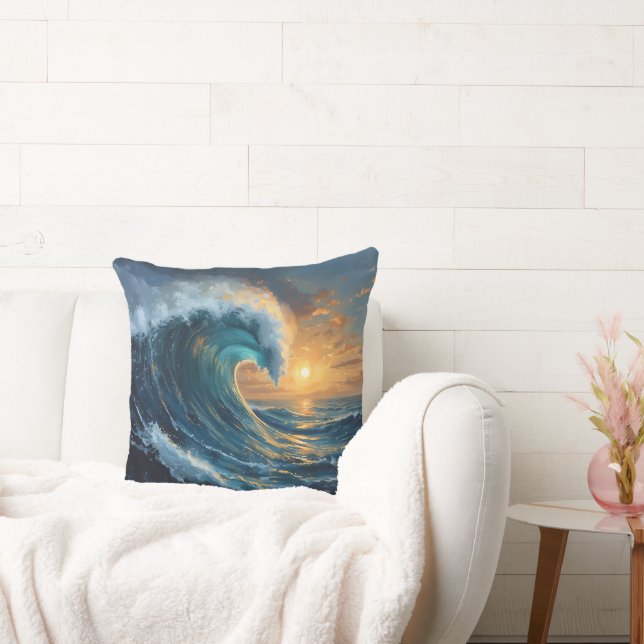 Almofada Ocean Wave Sunset Throw Pillow – Abstract Sea Art  (Sofá)