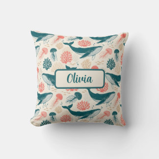 Almofada Ocean Wonders Whale Jellyfish Coral