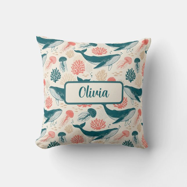 Almofada Ocean Wonders Whale Jellyfish Coral (Frente)