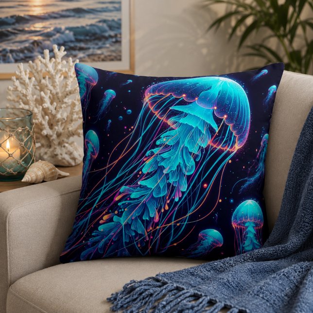 Almofada Oceano Brilhante: Travesseiros decorativos inspira (Glowing Ocean: Jellyfish Inspired Throw Pillows)
