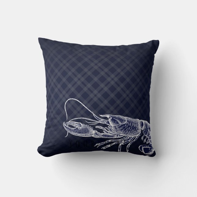 Almofada Oceano de Comida do Mar Elegante Azul Marinho de L (Frente)