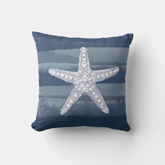 Almofada Oceano Marinho  Travesseiro decorativo Branco Azul (Frente)