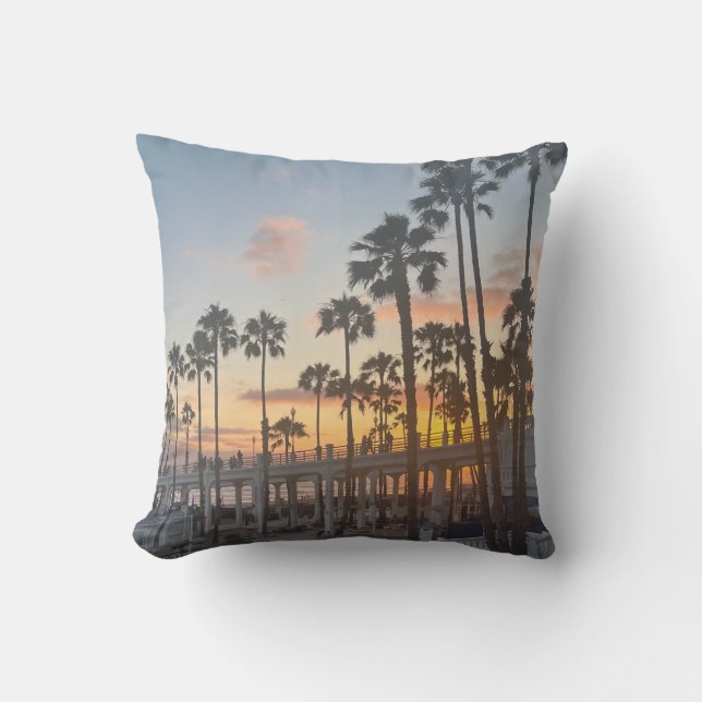 Almofada Oceanside California Orange Sunset Palm Trees (Frente)
