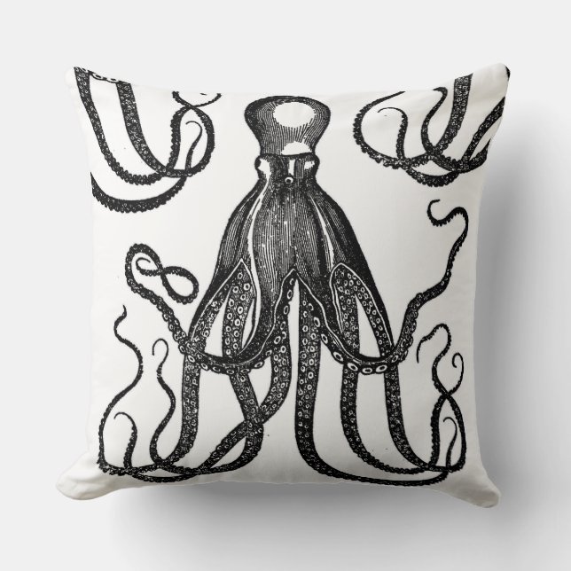 Almofada Octopus antigo com óculos em branco (Frente)