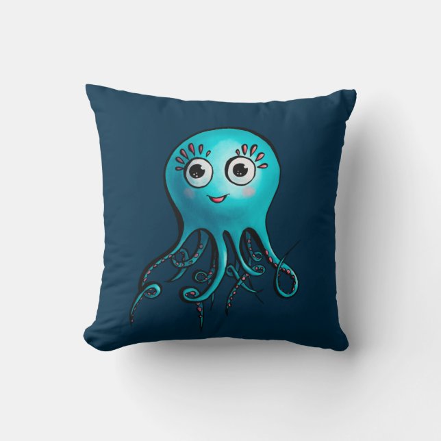 Almofada Octopus Azul-Cartoon Sea Animal (Frente)