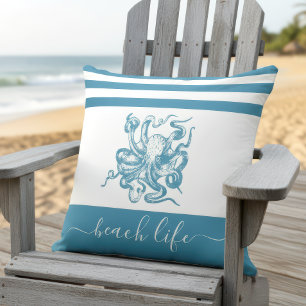 Almofada Octopus azul-teal simples script moderno da vida n