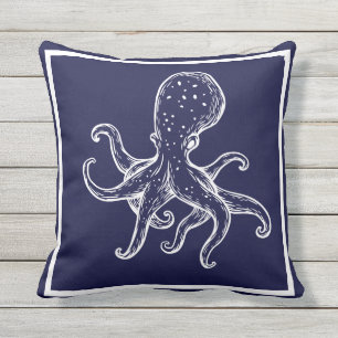 Almofada Octopus branco no oceano marinho, náutico azul