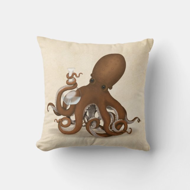 Almofada Octopus com Lab Flask Steampunk Chemistry Science (Frente)