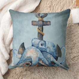 Almofada Octopus de aquarelas e praia náutica âncora