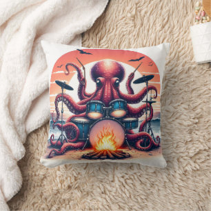 Almofada Octopus Drumming by Beach at Sunset