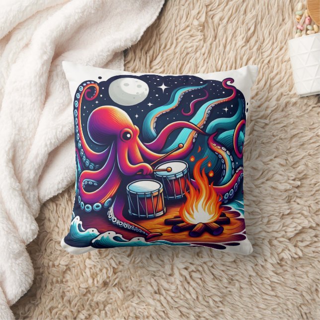 Almofada Octopus Drumming by the Campfire under Moonlight (Cobertor)