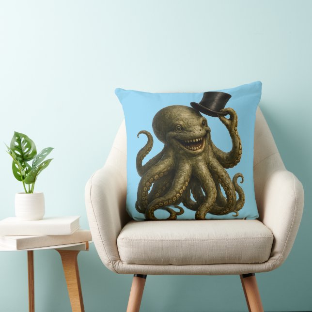 Almofada Octopus in top hat, whimsical, nautical art print  (Cadeira)