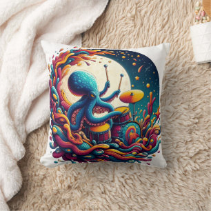 Almofada Octopus Jogando Tambores Sob Uma Noite Estrelada
