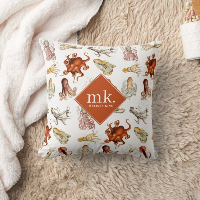 Almofada Octopus Oceano Octopus Monograma de Padrão (Cobertor)