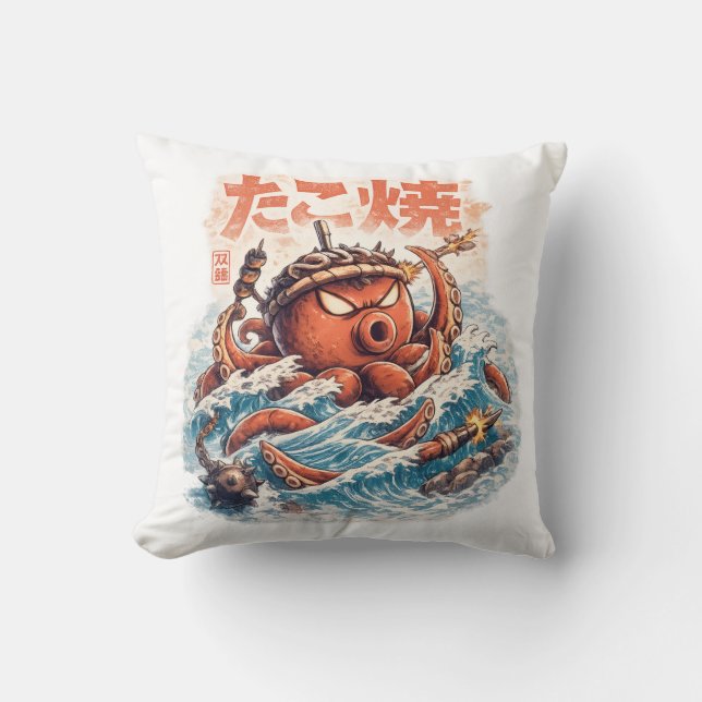 Almofada Octopus Samurai Fury – Japanese Inspired Ocean Art (Frente)