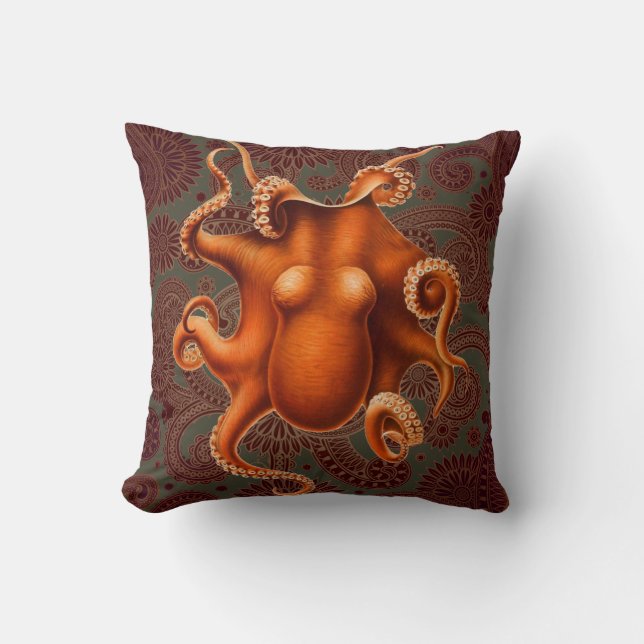 Almofada Octopus Sea Monster Cephalapod Vintage (Frente)