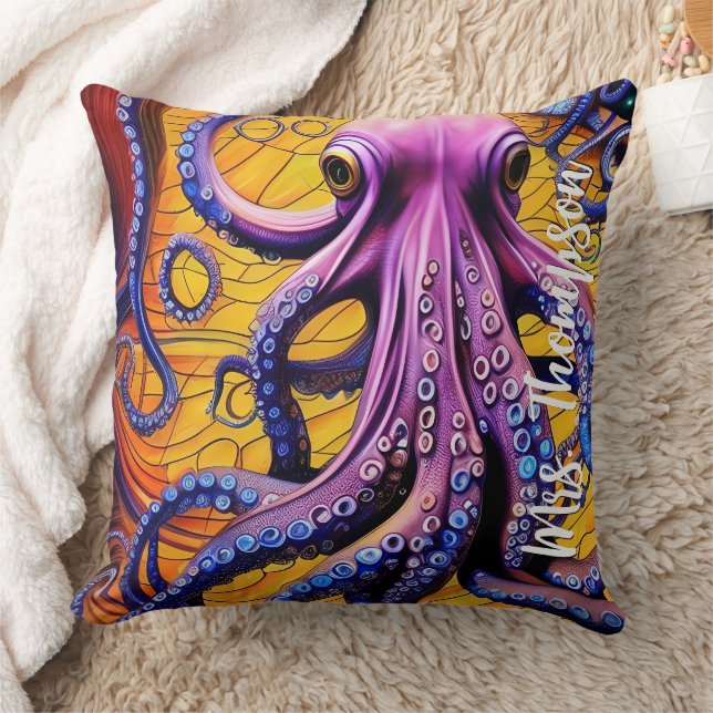 Almofada Octopus Whimsical com Nome Personalizado (Cobertor)