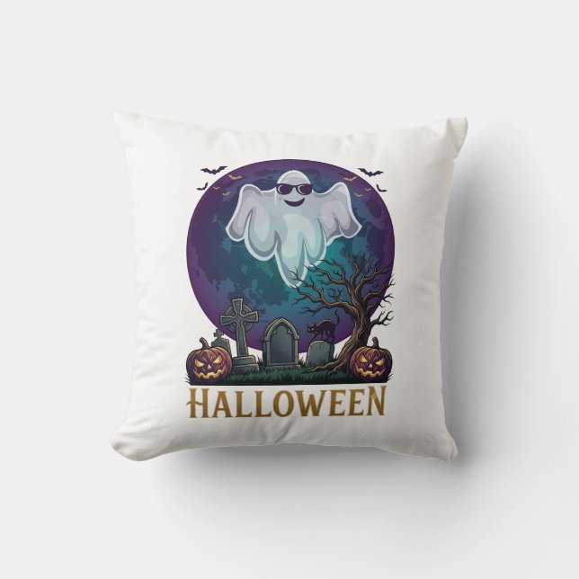 Almofada Óculos de sol de fantasma de Halloween Luar Roxo C (Frente)