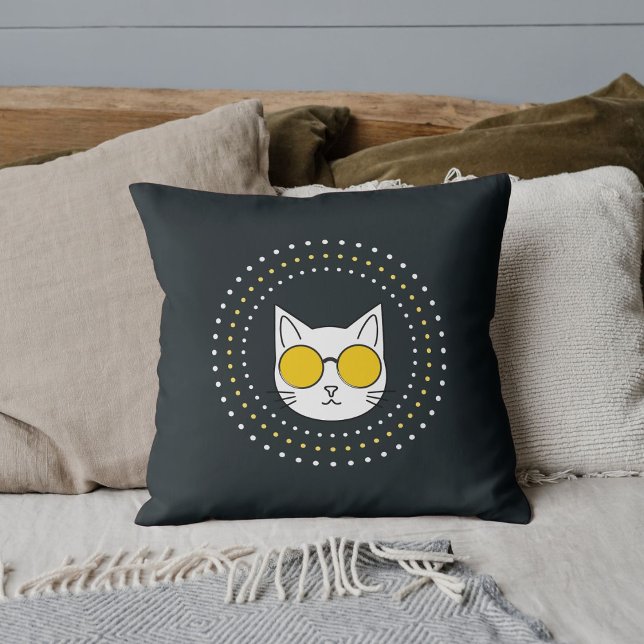Almofada Óculos De Sol E Ponto De Gato Gato-Gato, De Cinza  (Criador carregado)