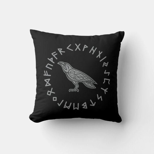 Almofada Odin Corvo Coruja Mitologia Viking runas rúnico (Frente)