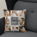 Almofada Oferta de Foto de Colagem da Família e Cinza Perso<br><div class="desc">Crie uma bela e personalizada colagem familiar com oito fotos, acompanhada de um nome de família personalizado em cinzas. Este dom único e pensativo é perfeito para comemorar momentos especiais e celebrar o amor e o vínculo dentro de uma família. A colagem apresenta oito fotos cuidadosamente selecionadas que você pode...</div>
