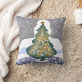 Almofada Oh Árvore de Natal | Pintura de Inverno em Aquarel