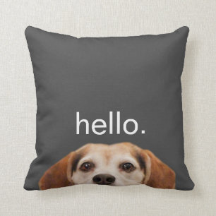 Almofada Olá, Cinza Moderna Do Cão De Beagle Sorrindo Eng