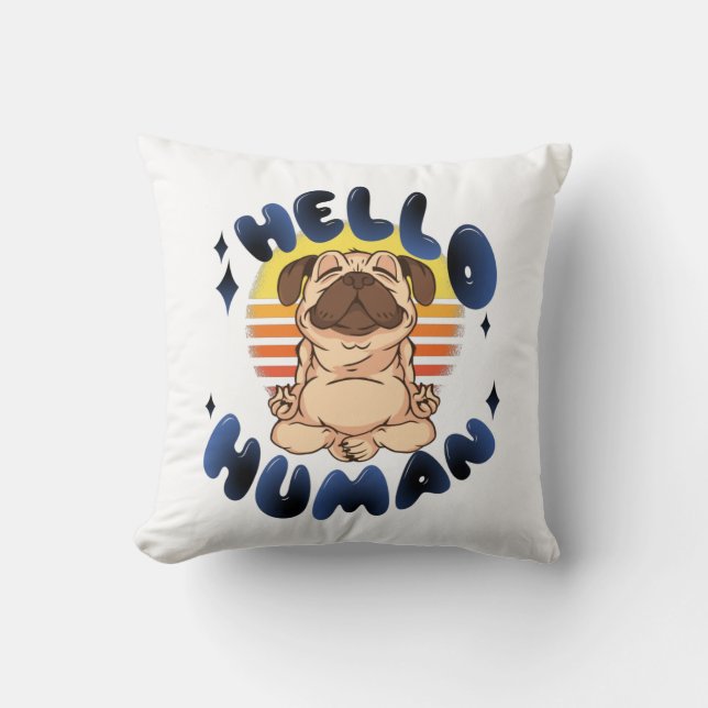 Almofada Olá humano Cão meditando yoga (Frente)