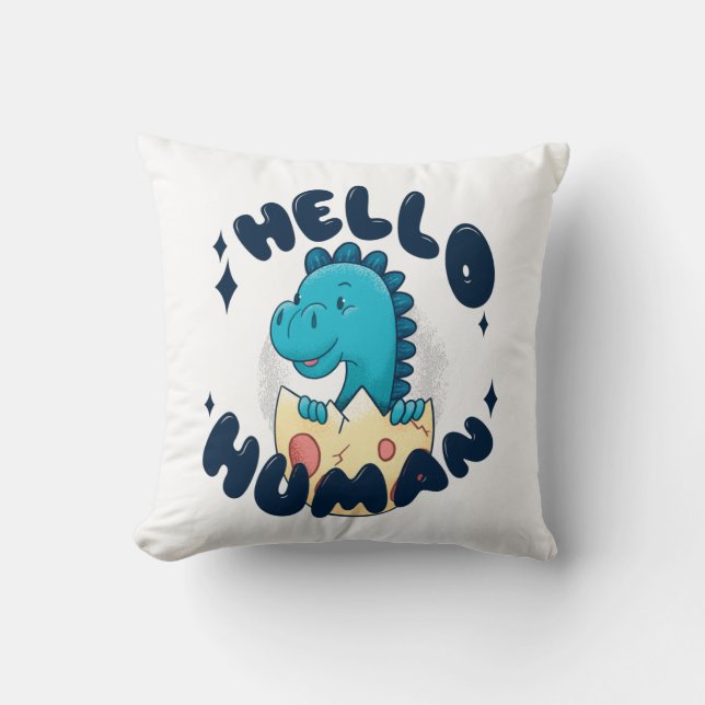 Almofada Olá humano dinossauro engraçado (Frente)