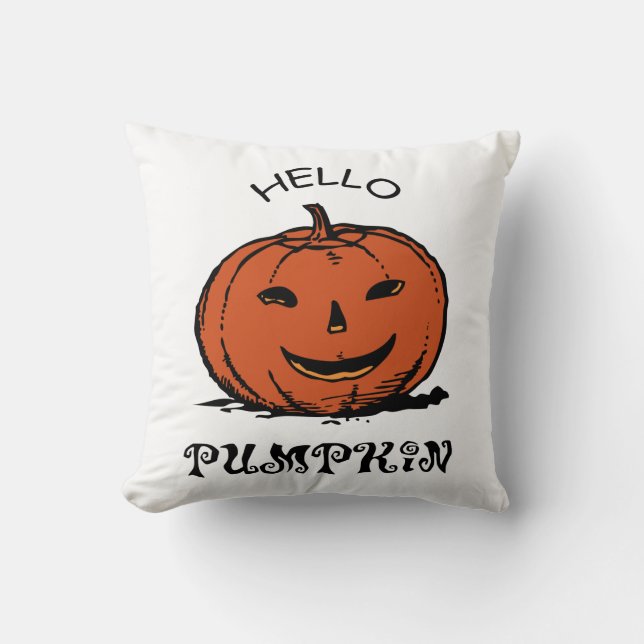 Almofada Olá, ilustração do jack-o-lanterno, Preto (Frente)
