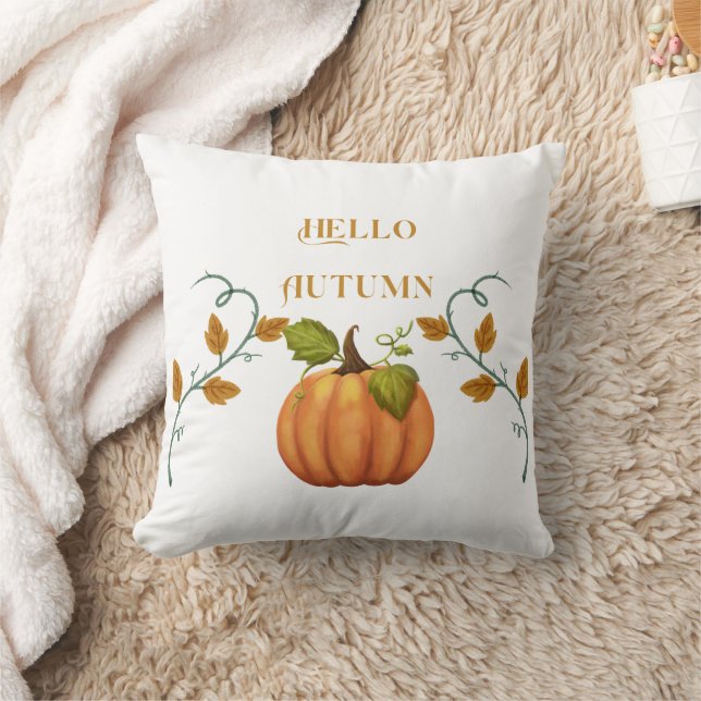 Almofada Olá outono com texto e imagem laranja Pumpkin (Cobertor)