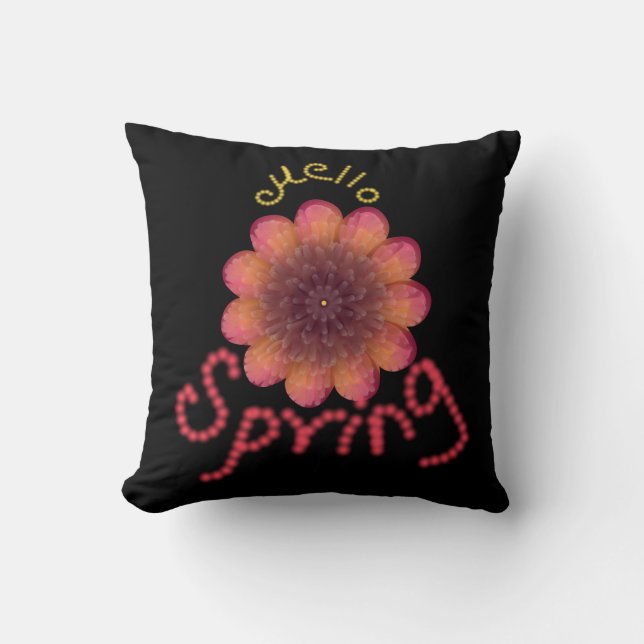 Almofada Olá Primavera - Arte de Flor Texturizada Rosa e La (Frente)