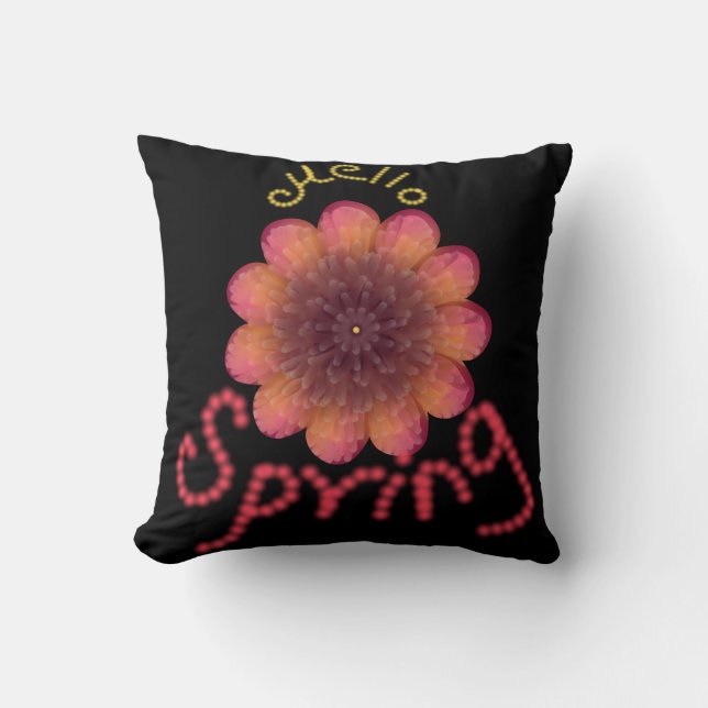 Almofada Olá Primavera - Arte de Flor Texturizada Rosa e La (Frente)