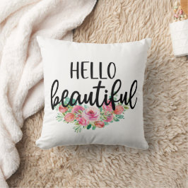 Almofada Olá Tipografia Chic de Rosas em Aquarela Linda