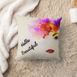 Almofada Olá Travesseiro De Rosto De Menina Floral Bonito