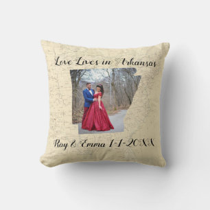 Almofada Old Map Love Mora No Estado De Arkansas Em Forma D