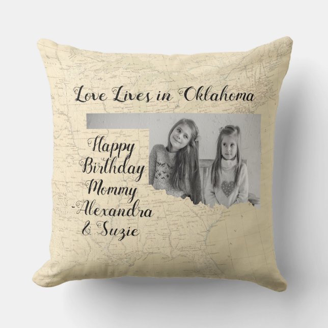 Almofada Old Map Love Mora No Estado De Oklahoma Shapto Fot (Frente)